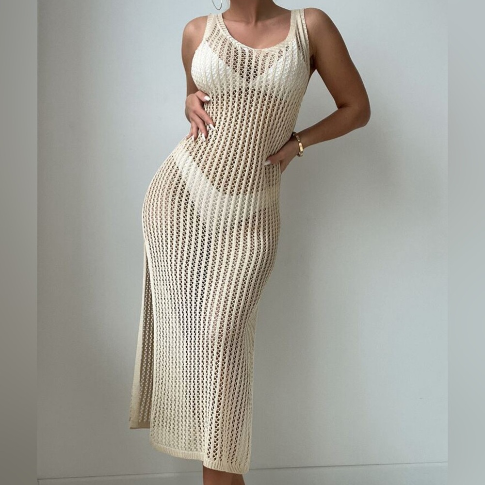 Cream Crochet Swimsuit Coverup Dress